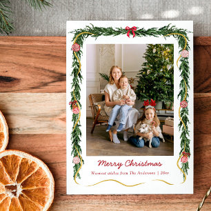 Moderne Weihnachtsgrün und Bows 1 Foto Feiertagskarte