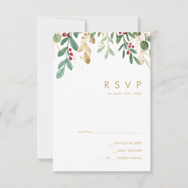 Moderne Weihnachtsgrün | Weiße RSVP-Karte RSVP Karte (Vorderseite)