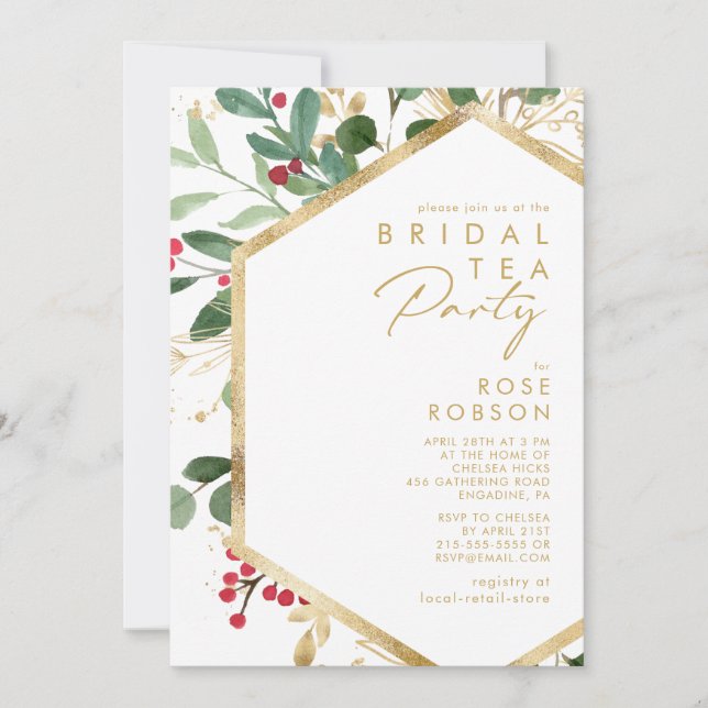 Moderne Weihnachtsgrün | White Bridal Tee Party Einladung (Vorderseite)
