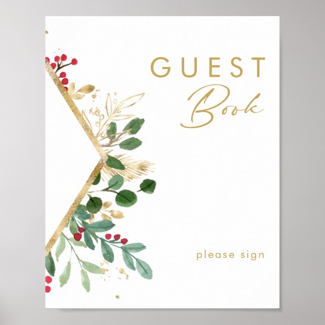 Moderne Weihnachtsgrün | White Guest Book Sign Poster (Vorne)
