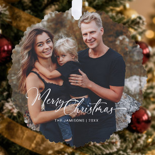Moderne Weihnachtsgruß-Schrift-Foto Ornament Karte