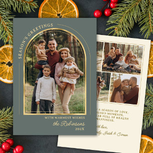 Moderne Weihnachtsgrüße Grün Goldene Bogen Foto Feiertagskarte