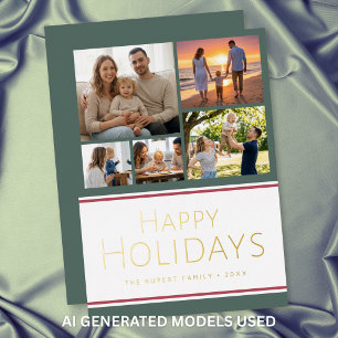 Moderne Weihnachtsgrüße mit Holly-Foto-Collage Folien Feiertagskarte