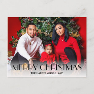 Moderne Weihnachtsgrüße mit Vollfoto für die Famil Feiertagspostkarte