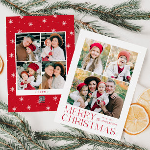 Moderne Weihnachtsgrüße Rot 7-Foto-Collage Feiertagskarte