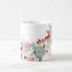 Moderne Weihnachtshirsche & Blumen Kaffeetasse