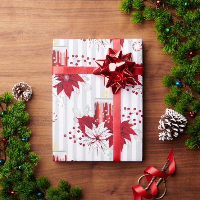 Moderne Weihnachtskandles Poinsettias Holiday Geschenkpapier (Feiertagsgeschenk)