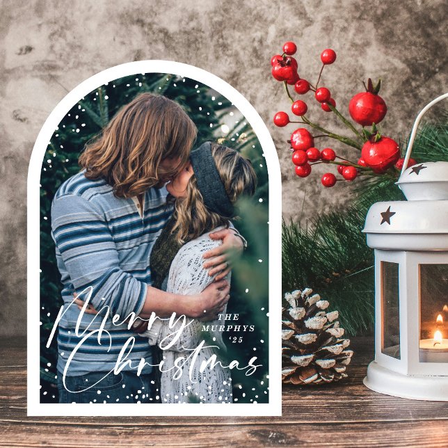 Moderne Weihnachtskarte Arch Modern Snow Globe mit Einladung (Von Creator hochgeladen)