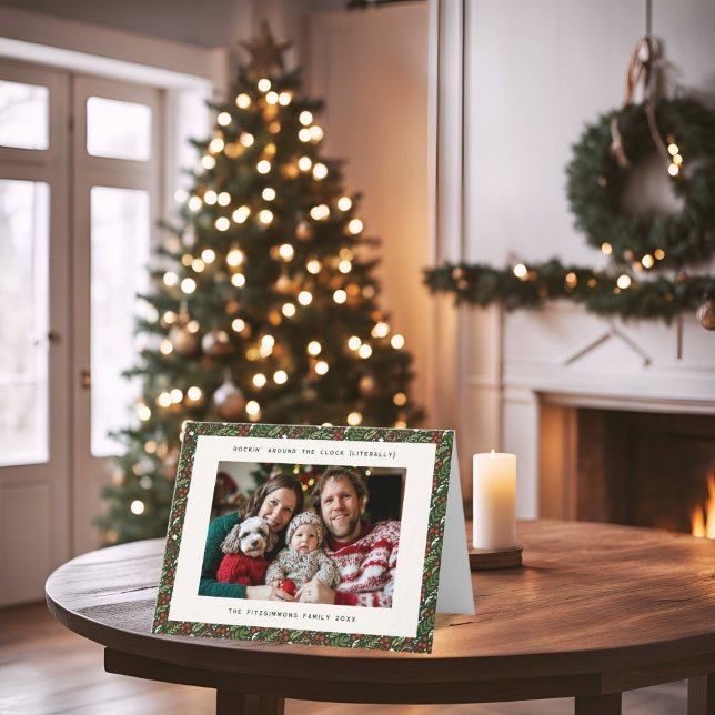 Moderne Weihnachtskarte mit geklapptem Holly Leaf Karte (Holly Leaf Christmas folded horizontal card)