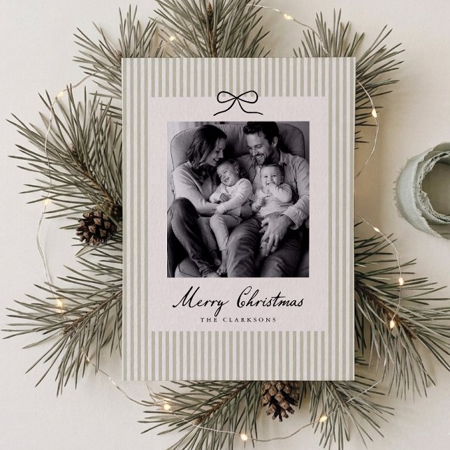 Moderne Weihnachtskarte mit Salbeigrün gestreift u Einladung (Von Creator hochgeladen)