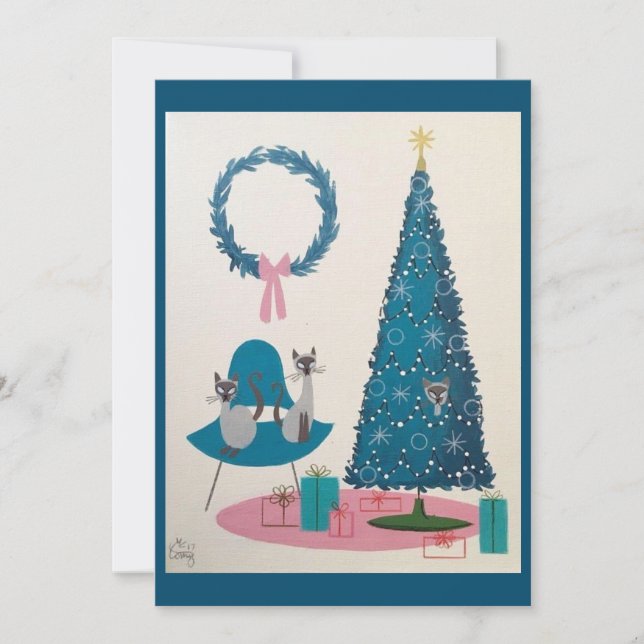 Moderne Weihnachtskatzen des Mitteljahrhunderts Einladung (Vorderseite)