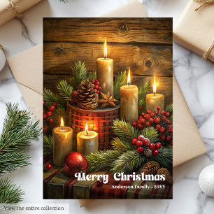 Moderne Weihnachtskerzen vintage Kranz festlich Feiertagskarte