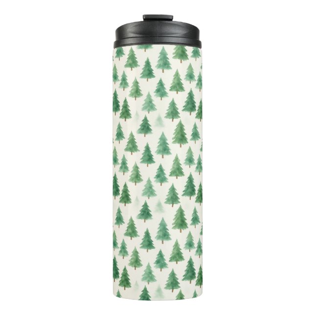 Moderne Weihnachtskiefernbäume Wasserfarben Nahtlo Thermosbecher (Vorderseite)
