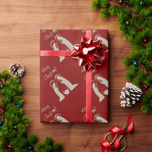 Moderne Weihnachtskrippen aus Rot und Gold Geschenkpapier (Feiertagsgeschenk)