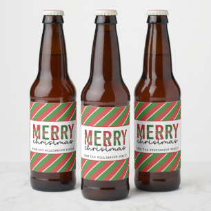 Moderne Weihnachtsleopard drucken Rote Grüne Strei Bierflaschenetikett