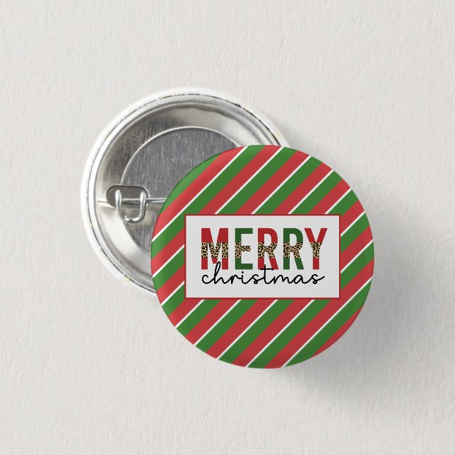 Moderne Weihnachtsleopard drucken Rote Grüne Strei Button (Vorne & Hinten)
