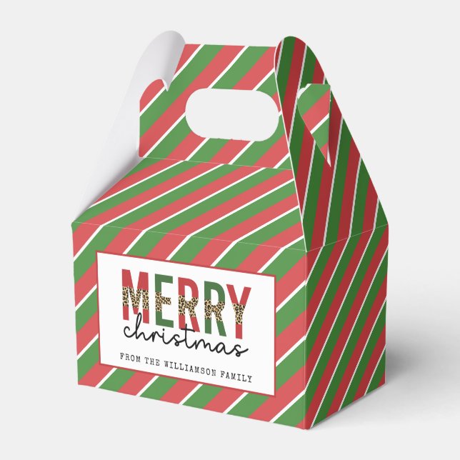 Moderne Weihnachtsleopard drucken Rote Grüne Strei Geschenkschachtel (Vorderseite)