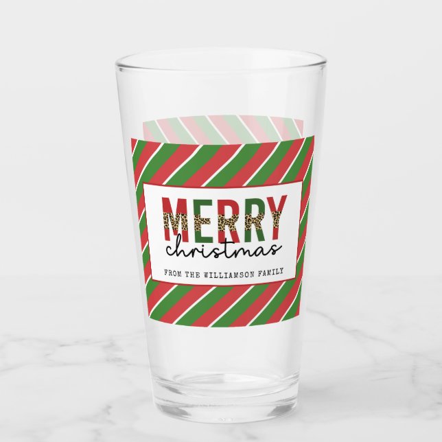 Moderne Weihnachtsleopard drucken Rote Grüne Strei Glas (Vorderseite)