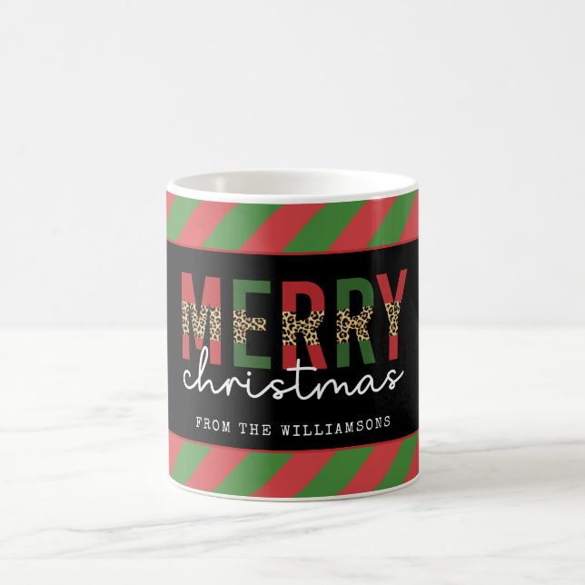 Moderne Weihnachtsleopard drucken Rote Grüne Strei Kaffeetasse (Mittel)