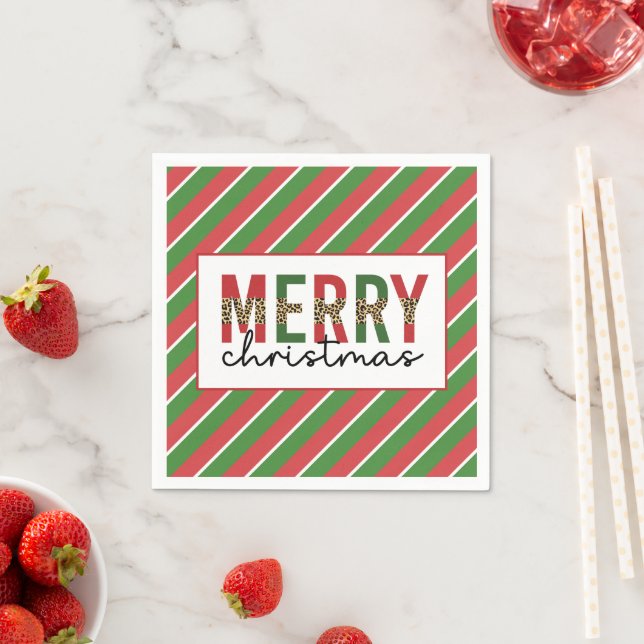 Moderne Weihnachtsleopard drucken Rote Grüne Strei Serviette (Beispiel)