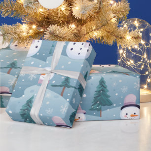 Moderne Weihnachtsmänner Bäume Schneeflocken Weihn Geschenkpapier