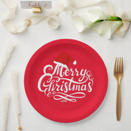 Moderne Weihnachtsmannmütze von Kalligrafiettexten Pappteller