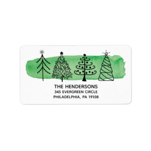Moderne Weihnachtsmarken für Wasserfarben Adressaufkleber