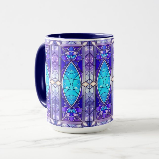 Moderne Weihnachtsmug mit Buntglas-Muster Tasse (Vorderseite Links)