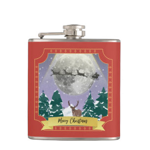 Moderne Weihnachtsnachtsnacht mit Santa Reindeer Flachmann