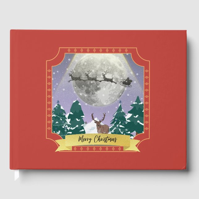 Moderne Weihnachtsnachtsnacht mit Santa Reindeer Gästebuch (Vorderseite)