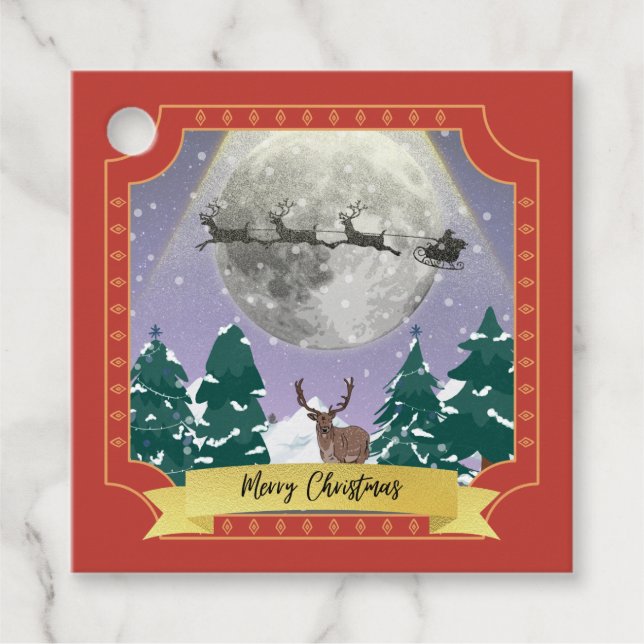 Moderne Weihnachtsnachtsnacht mit Santa Reindeer Geschenkanhänger (Vorderseite)