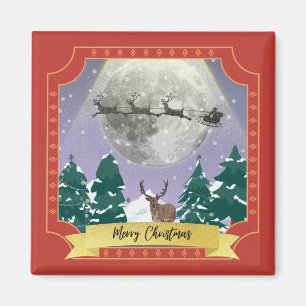 Moderne Weihnachtsnachtsnacht mit Santa Reindeer Magnet