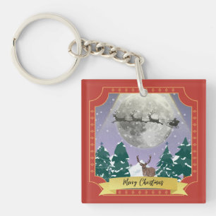 Moderne Weihnachtsnachtsnacht mit Santa Reindeer Schlüsselanhänger