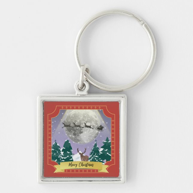 Moderne Weihnachtsnachtsnacht mit Santa Reindeer Schlüsselanhänger (Vorne)