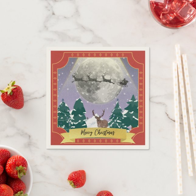 Moderne Weihnachtsnachtsnacht mit Santa Reindeer Serviette (Beispiel)