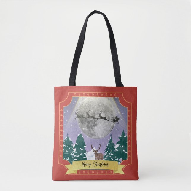 Moderne Weihnachtsnachtsnacht mit Santa Reindeer Tasche (Vorderseite)