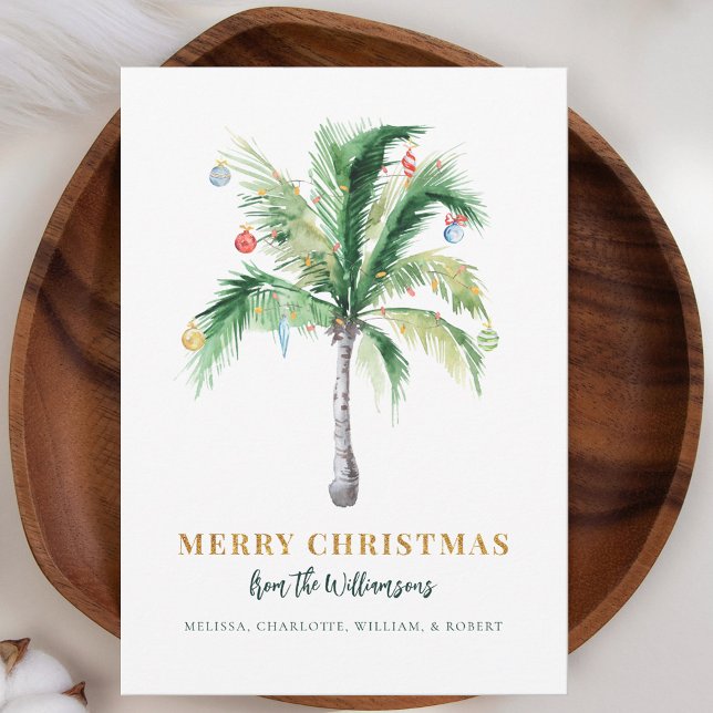 Moderne Weihnachtspalmenschrift Feiertagskarte (Christmas Palm Tree Coastal Holiday Greetings Card)