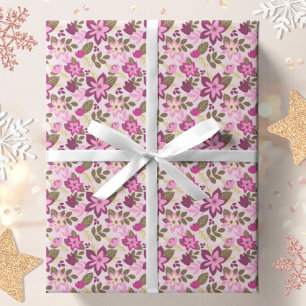 Moderne Weihnachtsrosa Floral Botanisch Geschenkpapier