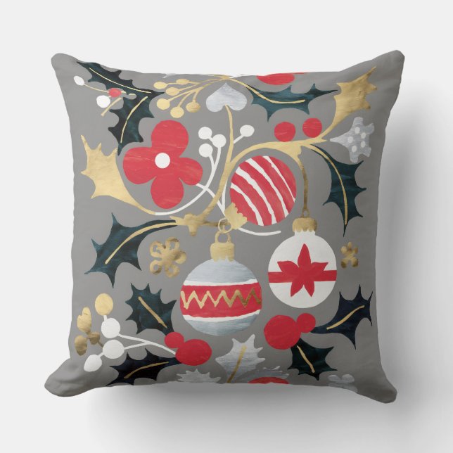 Moderne Weihnachtssaison Rot Silver & Gold Ornamen Kissen (Vorderseite)