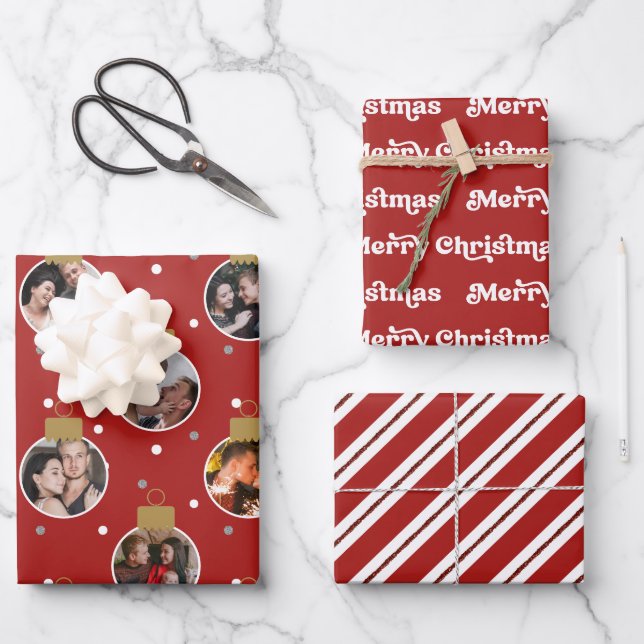 Moderne Weihnachtsschmuck aus dem 27. Foto, rot &  Geschenkpapier Set (Vorderseite)