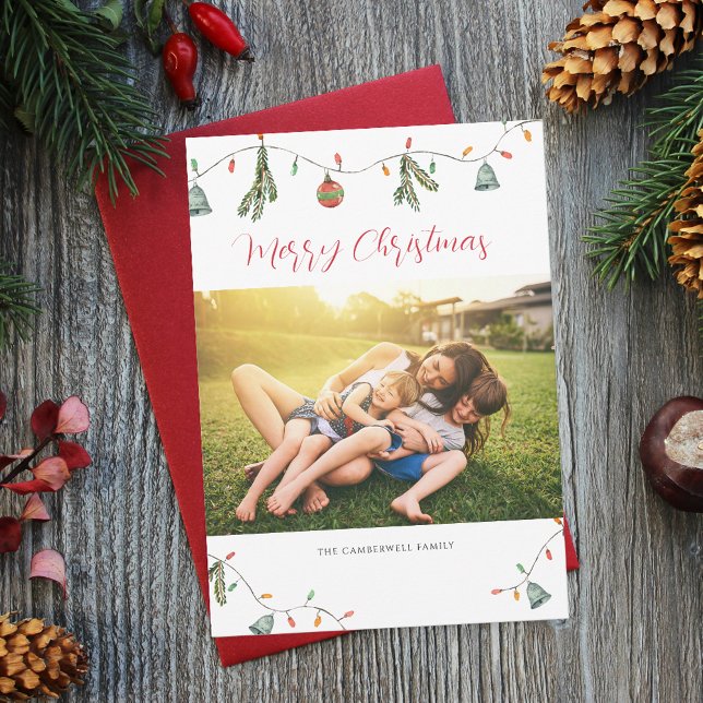 Moderne Weihnachtsschrift für Fotos Mitteilungskarte (Christmas Rustic Nature Family Photo Greetings Card)