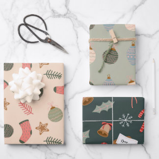 Moderne Weihnachtssocken Muster Set 3 Geschenkpapier Set
