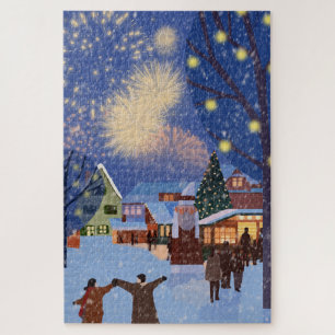 Moderne Weihnachtsstadt im Schnee Kunst Weihnachte