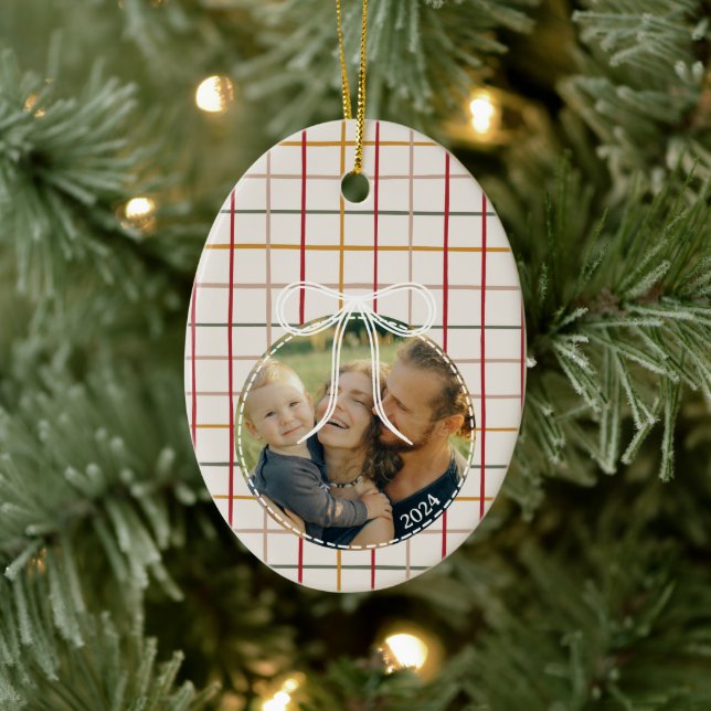 Moderne WeihnachtsStreifen Ein Foto Keramik Ornament (Baum)