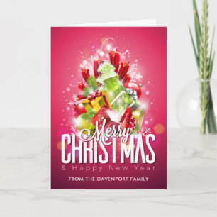 Moderne Weihnachtsverpackte Geschenke & Baum - Fes Karte