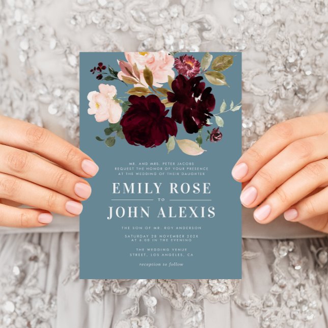 Moderne weinbordeauxrote Hochzeitseinladung Einladung (Von Creator hochgeladen)