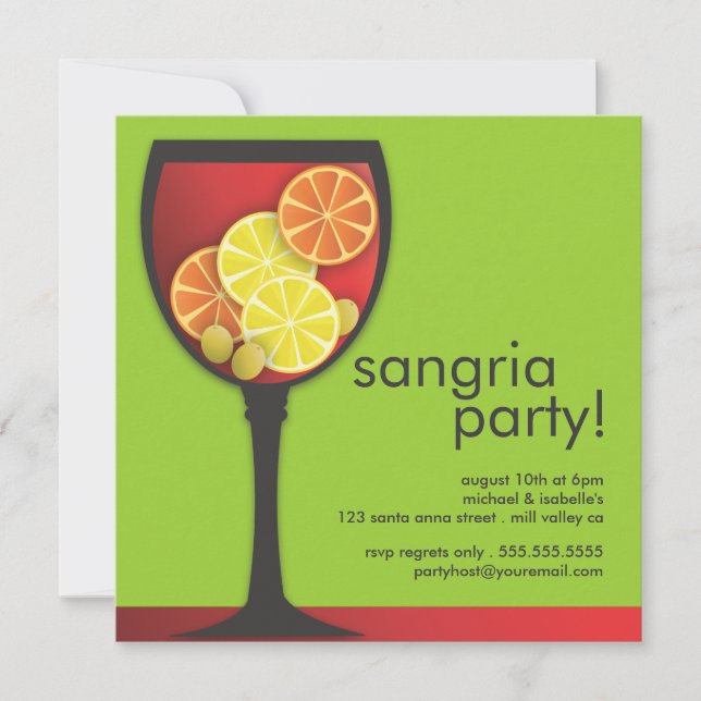 Moderne Weinglas-Sangria-Party Einladung (Vorderseite)