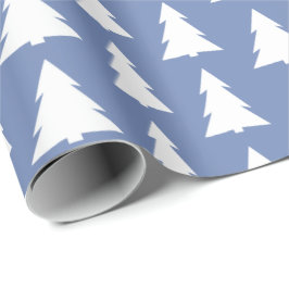 Moderne weiße Bäume auf blau geometrischem Muster Geschenkpapier