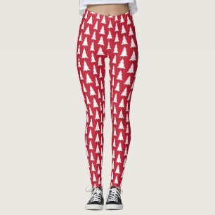 Moderne weiße Bäume auf Rotweihnachtsmuster Leggings
