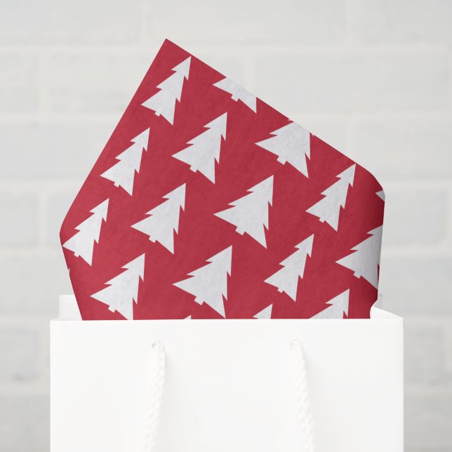 Moderne weiße Bäume auf Rotweihnachtsmuster Seidenpapier (Geschenktüte)